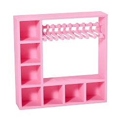 Hot Pink 1 Set PLA Doll Accessories Display Box, with 10Pcs Clothes Hanger, Hot Pink, 155x38x155mm