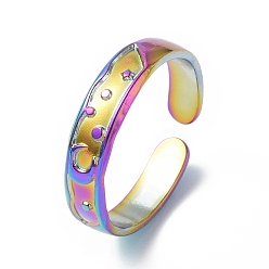 Rainbow Color Ионное покрытие (ip) 304 открытая манжета в виде полумесяца из нержавеющей стали для женщин, Радуга цветов, внутренний диаметр: 17 мм