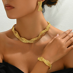 Настоящее золото 18K Простой набор из железных цепочек, браслетов, сережек и ожерелий для женщин, реальный 18 k позолоченный, ожерелья: 17.72 дюйм (45 см)