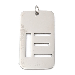 Letter E 304 подвески из нержавеющей стали, с целью перехода в кольце, прямоугольник с полой буквой-подвеской, анти-тускнение, лазерная резка, Письмо E, 49.5x28x1.5 мм, отверстие : 6.5 мм