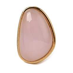 Pink Resin Imitation Gemstone Cuff Open Rings, 304 Stainless Steel Rings for Women, Nuggets, Ion Plating(IP), Real 18K Gold Plated, Pink, 17mm, Surface: 33.5x23mm