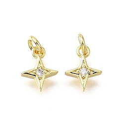 Настоящее золото 18K Латунные микропаве прозрачные кубические циркониевые подвески, звезды прелести, без свинца и без кадмия, стойки покрытие, долговечный, с целью перехода в кольце, реальный 18 k позолоченный, 9x7x2 мм, отверстие : 2 мм