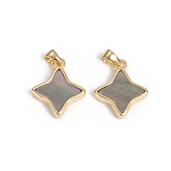 Black Lip Shell Natural Black Lip Shell Pendants, with Real 18K Gold Plated Plated Brass Findings, Long-Lasting Plated, Star, 16x13x3mm, Hole: 3x2.5mm