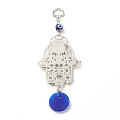 Antique Silver Glass Turkish Blue Evil Eye Pendant Decoration, with Alloy Hamsa Hand/Hand of Miriam Design Charm, for Home Wall Hanging Amulet Ornament, Antique Silver, 180mm, Hole: 13.5x10mm
