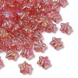 Индийский Красный Уф-покрытие прозрачные акриловые бусины, звезда, радужный, Индийская красная, 18x19x10 мм, отверстие : 2 мм, Около 355 шт / 500 г