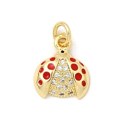 Красный Латунные микро проложить кубического циркония подвески, без кадмия и без свинца, прелести божьей коровки, с эмалью, реальный 16 k позолоченный, с целью перехода в кольце, красные, 13x11.5x3 мм, отверстие : 3.4 мм