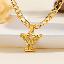 Letter Y 304 цепочка с подвеской в виде Фигаро из нержавеющей стали, золотые, Письмо Y, 17.72 дюйм (45 см)