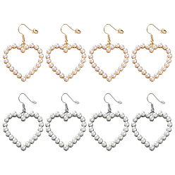 (52) Непрозрачная лаванда 4 пары 2 цвета железные серьги-сердечки, с сплава и имитация жемчуга, разноцветные, 55x35.5 мм, 2 пары / цвет