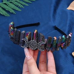 Черный Обручи для волос из кварцевого кристалла с гальваническим покрытием, аксессуары для волос для женщин и девочек, чёрные, 180x150x30 мм