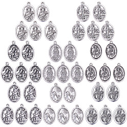 Antique Silver Tibetan Style Alloy Pendants, Oval with Saint, Antique Silver, 74x72x17mm, 40pcs/box