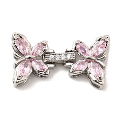 Платина Латунные микро проложить кубического циркония раз за застежками, бабочка, платина, 27x15x6 мм, отверстия : 4.5x3 mm и 3x2 мм
