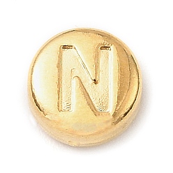 Letter N 304 из нержавеющей стали бусы, плоские круглые с буквы, золотые, Письмо N, 7x3.5 мм, отверстие : 1.7 мм