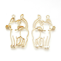 Золотой Стеллаж металлический котенок открытая спина безель большие подвески, для diy уф смолы, эпоксидная смола, Прессованные цветочные украшения, кошка, без кадмия, без никеля и без свинца, золотые, 50x33x3 мм, отверстие : 2 мм