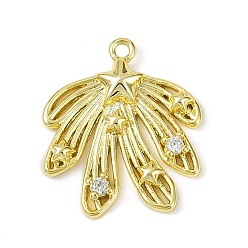 Золотой Подвески из латуни с прозрачным фианитом, без кадмия, без никеля и без свинца, долговечный, лист прелести, золотые, 19.5x17x3 мм, отверстие : 1.4 мм