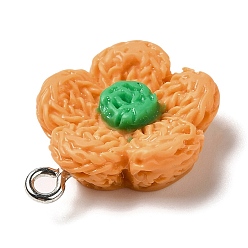Orange Opaque Resin Pendants, Flower Charms with Platinum Plated Iron Loops, Orange, 20x18x6mm, Hole: 2mm