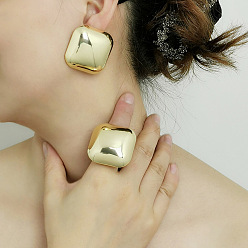 Золотой Комплекты из квадратных серег-гвоздиков и колец из сплава для женщин, золотые, 37.5x37.5 мм