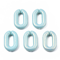 Aqua Spray Painted Acrylic Linking Rings, Rubberized Style, Quick Link Connectors, for Cable Chains Making, Faceted, Oval, Aqua, 15x9x3mm, Inner Diameter: 8x3mm, about 2100pcs/500g