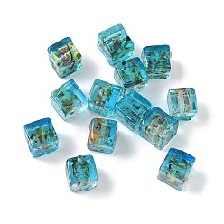 Темно-Голубой Запеченные бусины ручной работы из золотистого песка с росписью, кубические, глубокое синее небо, 10~11x10~11x10 мм, отверстие : 1.8 мм