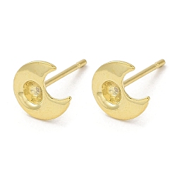Real 18K Gold Plated Crescent Moon 201 Stainless Steel Stud Earring Findings, Earring Settings with 304 Stainless Steel Pins, Real 18K Gold Plated, 8x7.5mm, Pin: 12x0.8mm, Tray: 3.5mm