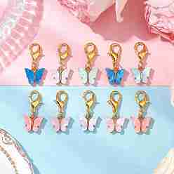 (52) Непрозрачная лаванда 10 шт 5 цвета сплав акриловые бабочки подвесные украшения, Подвески с застежками-когтями омара для украшения сумок, разноцветные, 31 мм, 2 шт / цвет