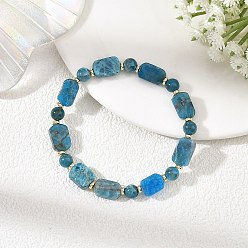 Apatite Natural Apatite Rectangle and Round Beaded Stretch Bracelets, Golden, Inner Diameter: 2.17 inch(5.5cm)