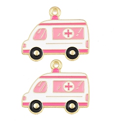 Pink Подвески из сплава с эмалью медицинской тематики, талисман скорой помощи, золотые, розовые, 25x30x1 мм, отверстие : 2 мм