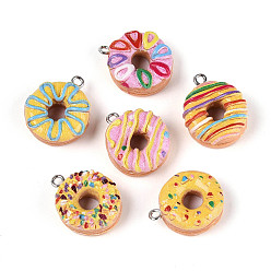 (52) Непрозрачная лаванда Непрозрачные подвески смолы, имитация еды, пончики, с платиновыми железными петлями, разноцветные, 22~23x18.5~20x8~9 мм, отверстие : 2 мм