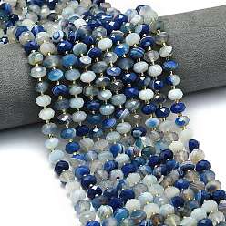 Стально-синий Натуральные полосатые агатовые бусы, окрашенная и подогревом, граненые, рондель, с бисером, стальной синий, 8.5~10x5.5~6.5 мм, отверстие : 1 мм, около 43~45 шт / нитка, 15.35'' (39 см)