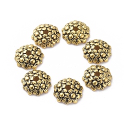 Античное Золото  Крышки для бусин тибетского стиля, без свинца и без кадмия, цветок, античное золото , 11x3.5 мм, отверстие : 2 мм
