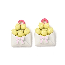 Yellow Alloy Enamel Pendants, Flower with Envelope Charms, Yellow, 16x12x5.5mm, Hole: 1.6mm