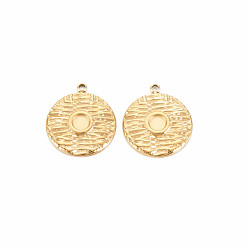 Настоящее золото 14K Ионное покрытие (ip) 304 настройки эмали подвески из нержавеющей стали, плоско-круглые, реальный 14 k позолоченный, 18x16x2 мм, отверстие : 1.5 мм