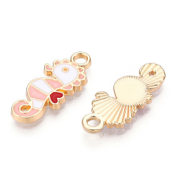 Pink Подвески из сплава , с эмалью, морской конек, золотой свет, розовые, 21x9x2 мм, отверстие : 2 мм