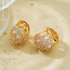 Золотой Элегантные плоские круглые серьги-кольца из латуни с прозрачным кубическим цирконием, золотые, 16x14 мм