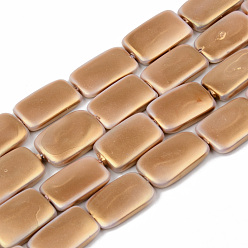 Dark Goldenrod Electroplate Natural Freshwater Shell Beads Strands, Rectangle, Dark Goldenrod, 15~16x10x3mm, Hole: 1mm, about 26pcs/strand, 16.14 inch(41cm)