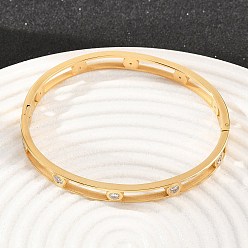 Настоящее золото 18K 304 Браслеты-манжеты из нержавеющей стали с круглыми прозрачными кубическими циркониями, полые, с шарнирным креплением, ионное покрытие (ip), реальный 18 k позолоченный, 1.97 дюйм (5 см), внутренний диаметр: 2.26x1.97 дюйм (5.75x5 см)