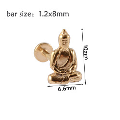 Другие 304 безрезьбовая серьга-гвоздик из нержавеющей стали, козелок шпилька, плоская серьга сзади, золотые, Будда, 8 мм, штифты : 1.2 мм