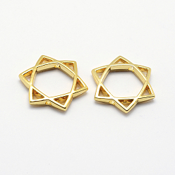 Настоящее золото 18K Долговечная оправа из сплава, для евреев, звезда Давида, реальный 18 k позолоченный, 16.5x16.5x3 мм, отверстие : 1 мм
