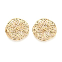 Настоящее золото 18K 304 нержавеющей стали кабошонов, полый лист лотоса, ионное покрытие (ip), реальный 18 k позолоченный, 37x36x4 мм