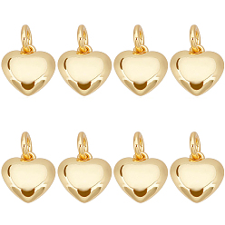 Настоящее золото 18K Латунные подвески, долговечный, с целью перехода в кольце, сердце прелести, реальный 18 k позолоченный, 10x9x3.5 мм, отверстие : 3 мм, 8 шт