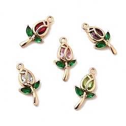 Light Gold Латунные микро проложить кубического циркония подвески, цветок, золотой свет, 20x10x4 мм, отверстие : 1.4 мм