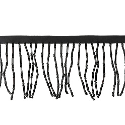 Черный 2 полиэфирная лента в ярдах, отделка кружевом с кисточками из стеклянного бисера, аксессуары для одежды, чёрные, 2-1/2 дюйм (65 мм), 2 ярдов / комплект