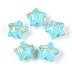 Бирюза Прозрачные смоляные эмалевые бусины, бусины ручной работы, звезда, золотой фольгой, бирюзовые, 18.5x20.5x14.5 мм, отверстие : 2.2 мм
