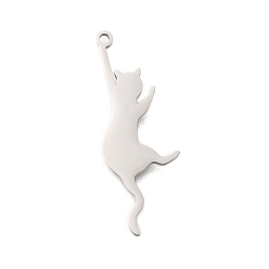 Нержавеющая Сталь Цвет Антикоррозийные 304 подвески из нержавеющей стали, лазерная резка, кошачье очарование, цвет нержавеющей стали, 28.5x10x1 мм, отверстие : 1.2 мм