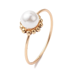 Light Gold Shell Pearl Finger Rings, Copper Wire Wrapped Ring, Light Gold, Inner Diameter: 19mm