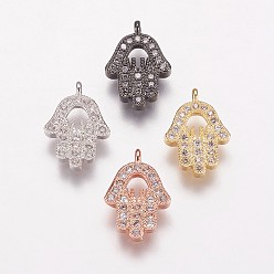 (52) Непрозрачная лаванда Латунь прелести циркония кубической, hamsa рука / рука fatima / рука miriam, разноцветные, 12.5x8.5x2 мм, отверстие : 1 мм