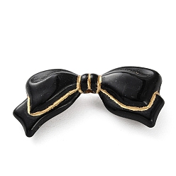 Черный Непрозрачные акриловые бусины, бантом, золотой металл обвитыми, чёрные, 13.5x29x6 мм, отверстие : 1.6 мм