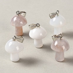 African Opal Natural African White Opal Pendants, Mushroom Charms, with 304 Stainless Steel Snap on Bails, Stainless Steel Color, 24~25x16mm, Hole: 7.5x4mm