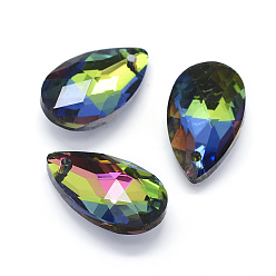 Colorful Faceted Glass Pendants, teardrop, Colorful, 22x13x8.5mm, Hole: 1mm
