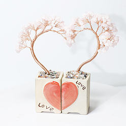 Розовый Кварц Сердце из натурального розового кварца и древо жизни украшения фэн-шуй, украшения для домашнего экрана, 90x50x180 мм