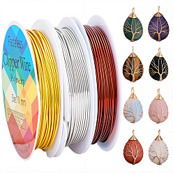 Couleur Mélangete 3 rouleaux 3 couleurs fil de cuivre rond pour bijoux, plaqué longue durée, couleur mixte, Jauge 18, 1mm, environ 8.2 pieds (2.5 m)/rouleau, 1 rouleau / couleur